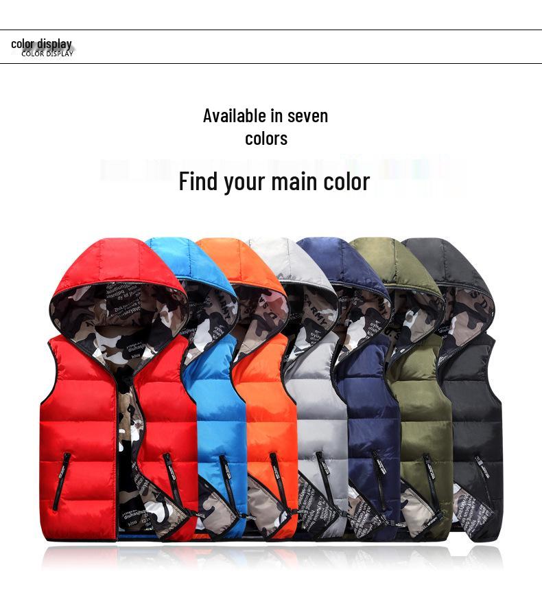 2024 New Girls' Reversible Camouflage Hooded Vest: School Uniform for Middle & Big Kids, Autumn/Winter Cotton