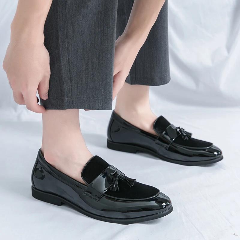 Men Casual Shoes Color Block Shoes Handmade Suede Leather Men Tassel Loafers Moccasins Slip on Male Driving Party Shoe Zapatos