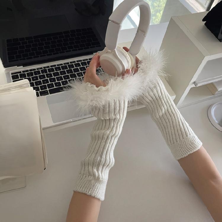 Punk Sleeve Feathered Gloves Wrist Warmer for Costume Party Short Mitten
