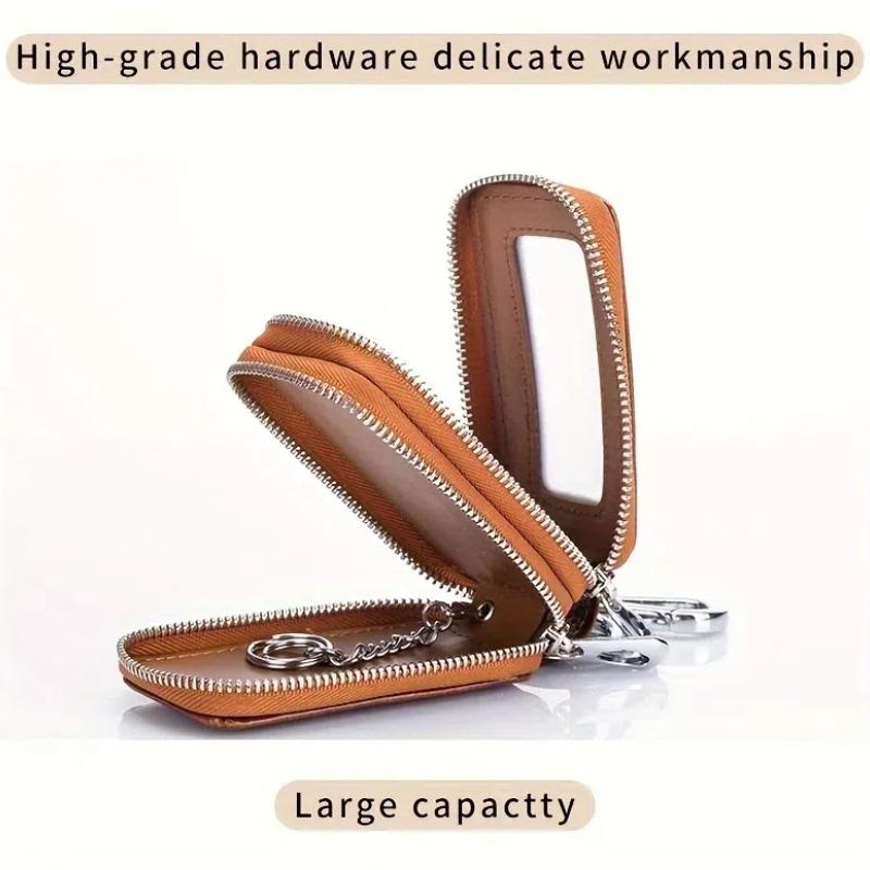 Cowhide PU Leather Double-Layer Key Case Secure Waist Hanging Car Key Storage - Stylish Mini Bag for Interior Accessories