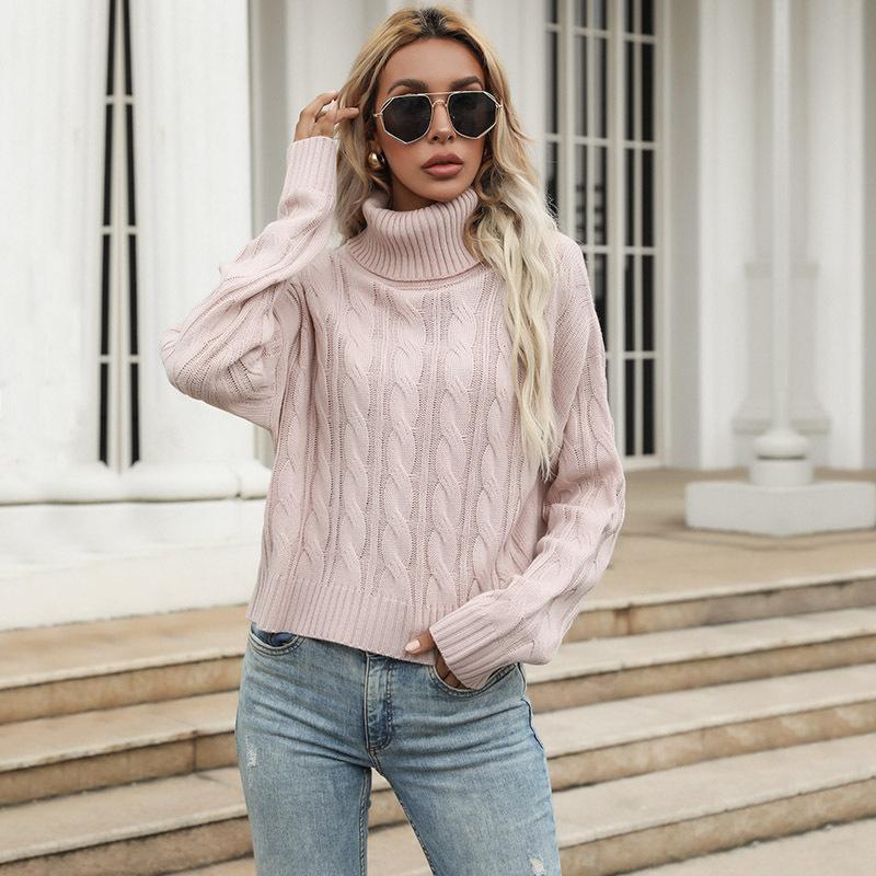 Vintage Fashion Elegant Casual Autumn Women's Solid Color Twist Long-sleeved Turtleneck Bottoming Sweater
