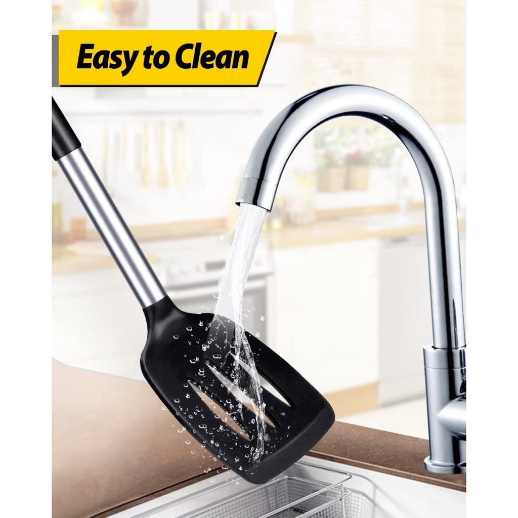 2pcs Silicone Solid Spatula Non-stick Slotted Kitchen Scraper BPA-free Cooking Utensils Are Very Suitable for Cooking Fish, Eggs and Pancakes.