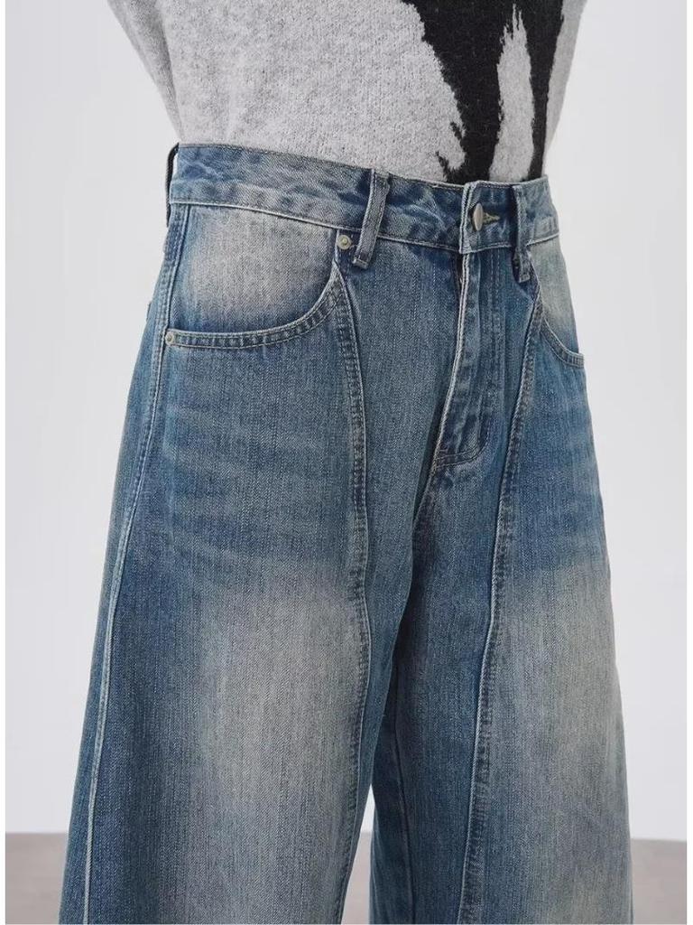 Unisex Retro Lightning Pattern Deconstructed Scimitar Jeans - Loose Fit, 3D Tailored Banana Style