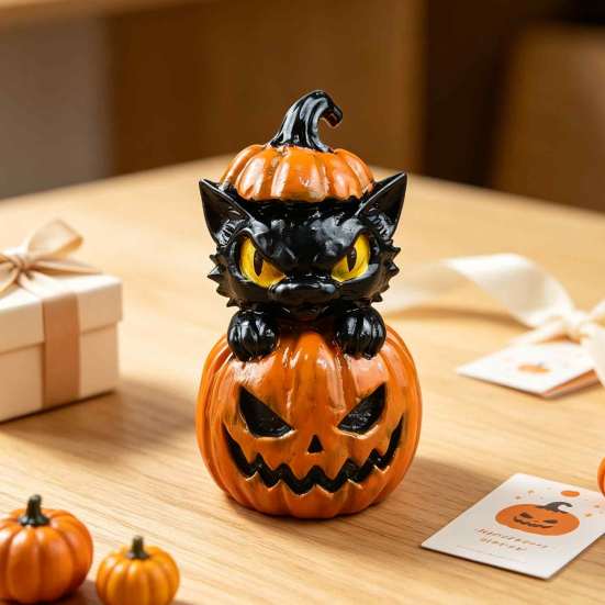 Cute Black Cat Ornaments Halloween & Pumpkin Resin Ornaments, Desktop Figurines, Tiered Tray Fall Decorations Cartoon And Statue for Home Party Favors