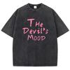 Fashion Womans Cotton Washed T-shirts The Devil's Moon Letter Prints Tops Casual O-Neck Oversize Tees Street Female Clothes