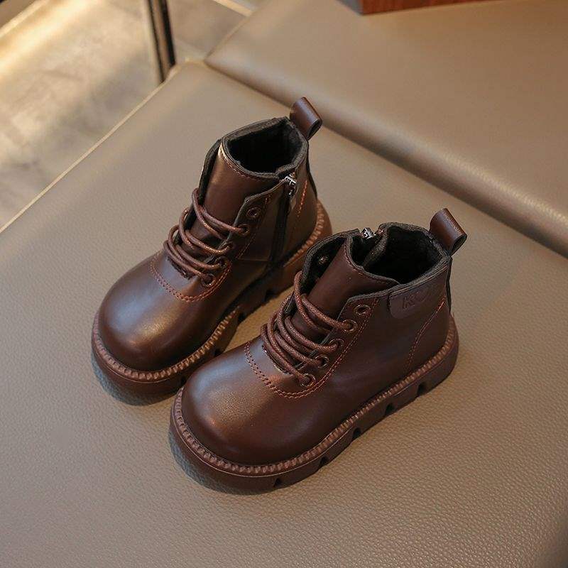 

2026 осень и зима новые бархатные ботинки Мартин детские короткие ботинки детские нескользящие кожаные ботинки мальчики британские хлопковые туфли 36 yards inner length 22.2cm