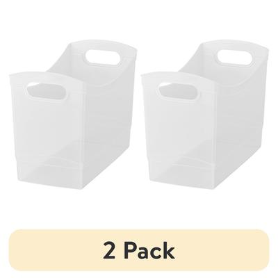 2 Pack Narrow Rectangle Clear Plastic Bins 12 Qt Storage Organizers with Carrying Handles Home Office Use