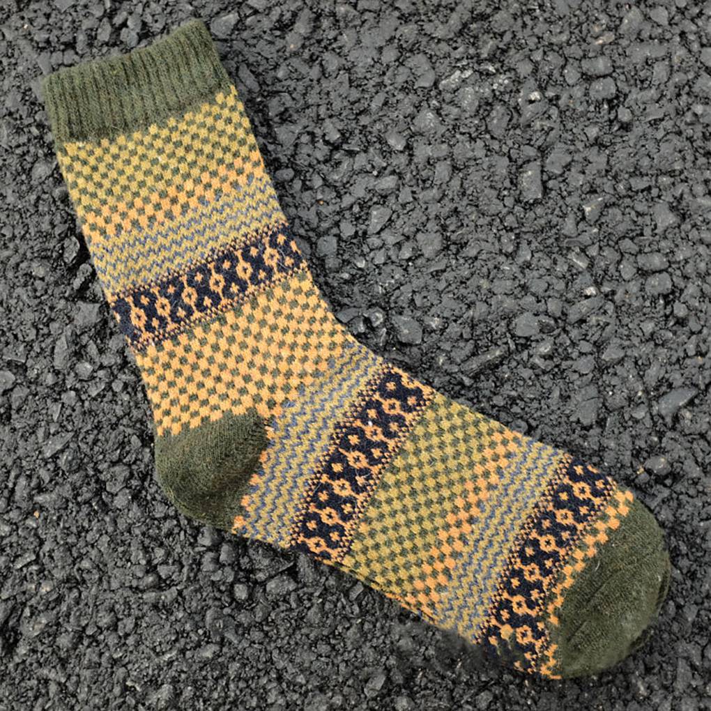 Winter Square Block Crew Length Square Block Wool Breathable Men Socks Vintage Ethnic Style Moisture Wicking
