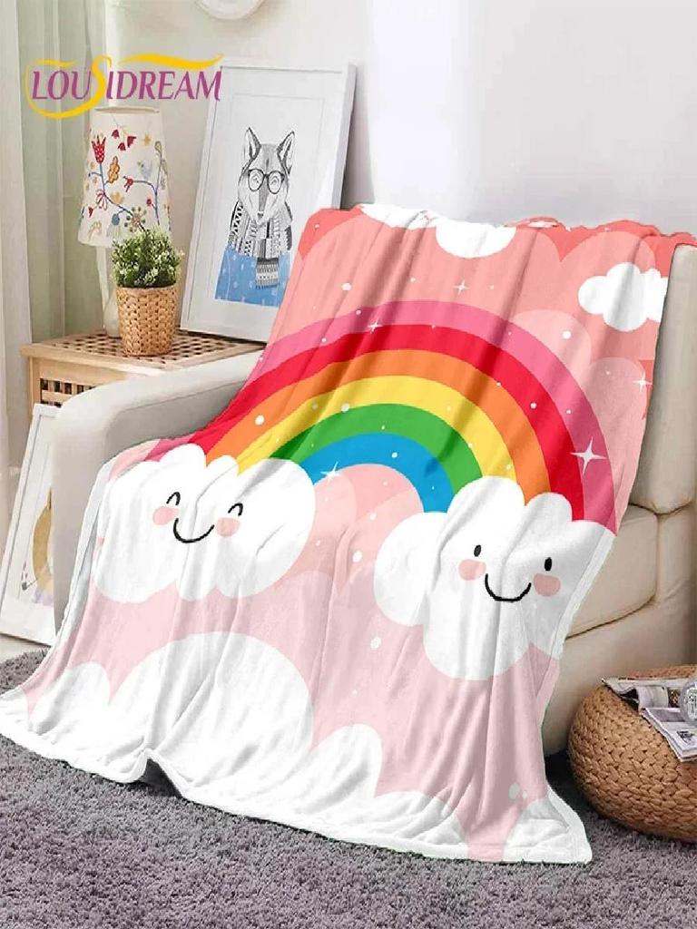 Rainbow Illusion Cartoon Flannel Throw Blanket for Bed Sofa Outdoor Leisure  Soft Cozy Gift for Home Bedroom Picnic
