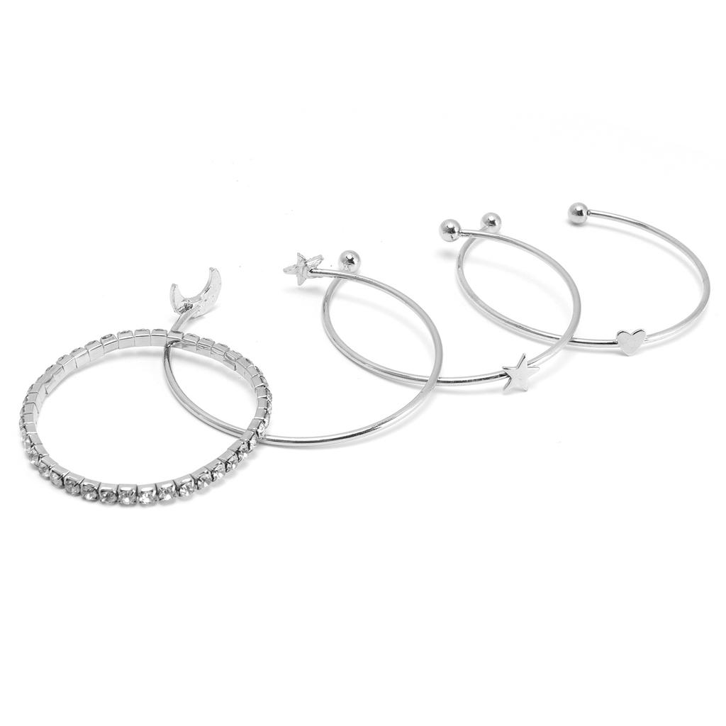4pcs Shining Heart Star Pattern Bracelet Party Travel Jewelry Bracelet Clothes AccessorySilver