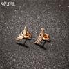SMJEL Ethnic Angel Wing Earrings Small Stainless Steel Feather Stud Earring for Women Fashion Jewelry Pendientes Mujer