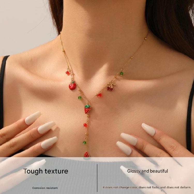Creatieve Druppelhanger Ketting Watermeloen Aardbei Fruit Ontwerp Roestvrij Staal Sleutelbeen Ketting Nek Sieraden