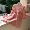 Spring 2026 Korean Style Children's Floral Dress with Stand Collar and Ruffle Lace - Long Sleeve Princess Skirt