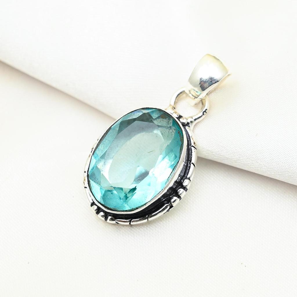 Swiss Blue Topaz Pendant Gemstone Earring, 925 Solid Sterling Silver Pendant Jewelry, Handmade Pendant, Silver Jewelry For Gift