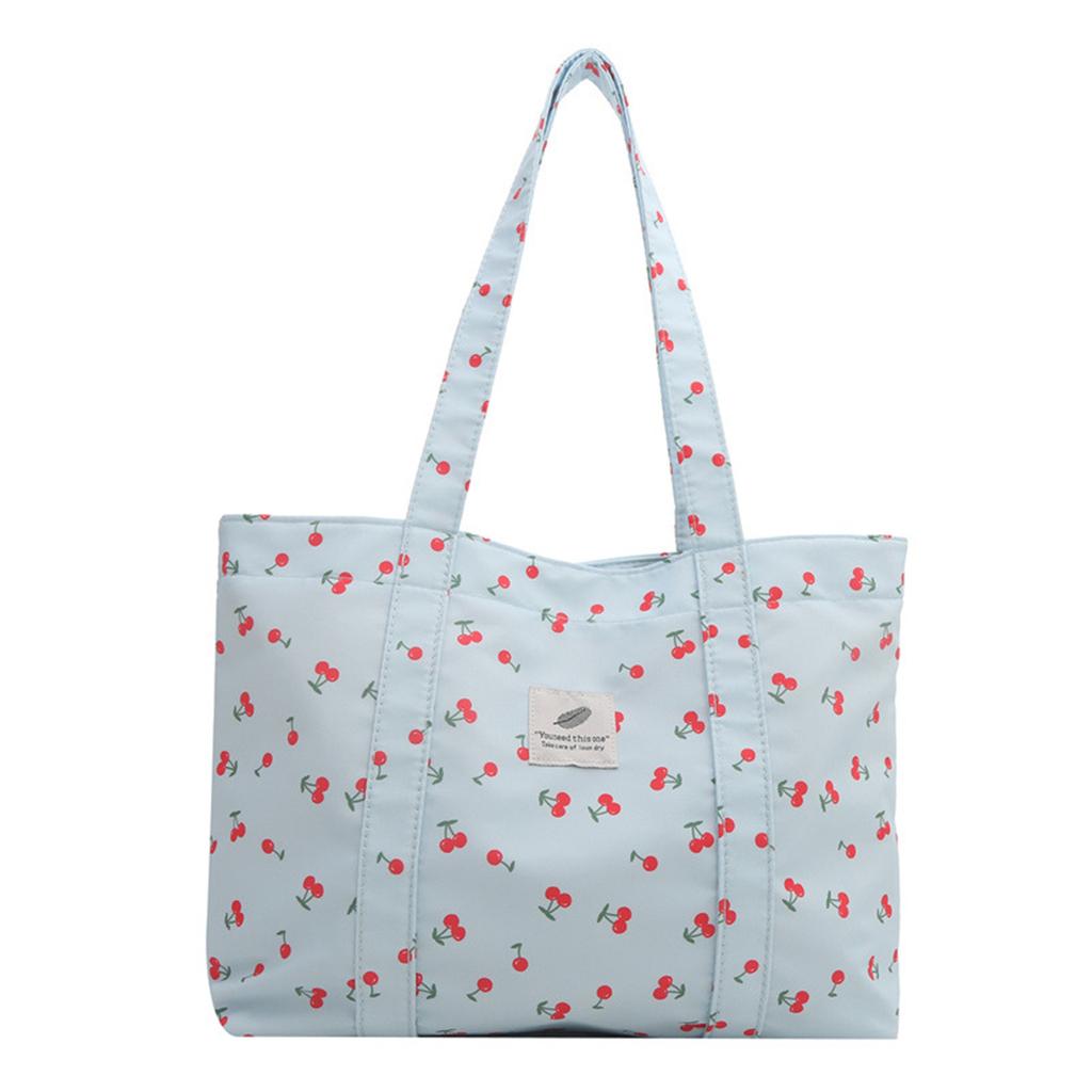 Cute Cherry Print Casual Tote Bags for Women Large Capacity Shopping Bag Nylon Aesthetic Handbag Grocery Storage Pouch