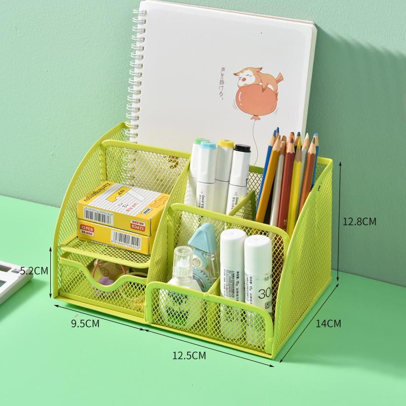 Desk Stationery Organizer Creative Metal Pen Holder Pencil File Storage Rack 7 Grid Storage Box Container Office Accessories