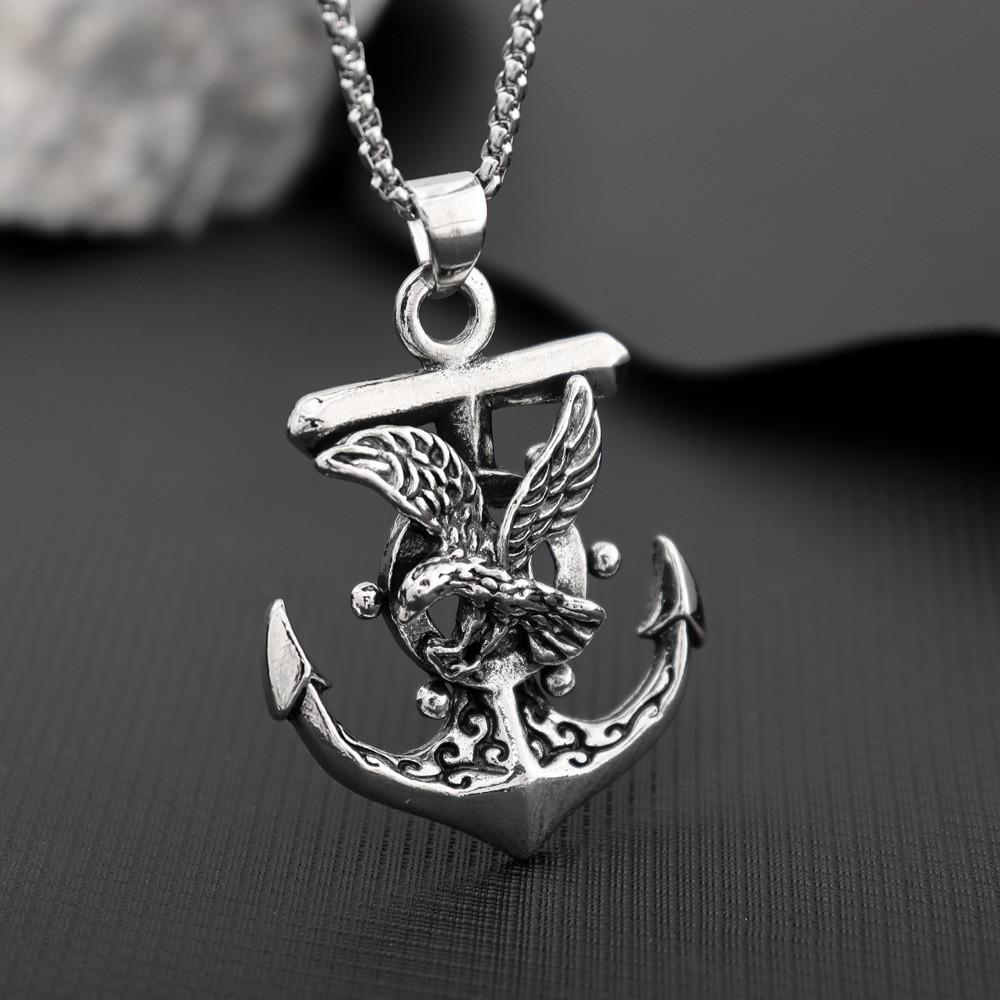 Personality Retro Punk Necklace Rock Navy Boat Anchor Eagle Men's Fashion Trend Style Pair Hip Hop Pendant