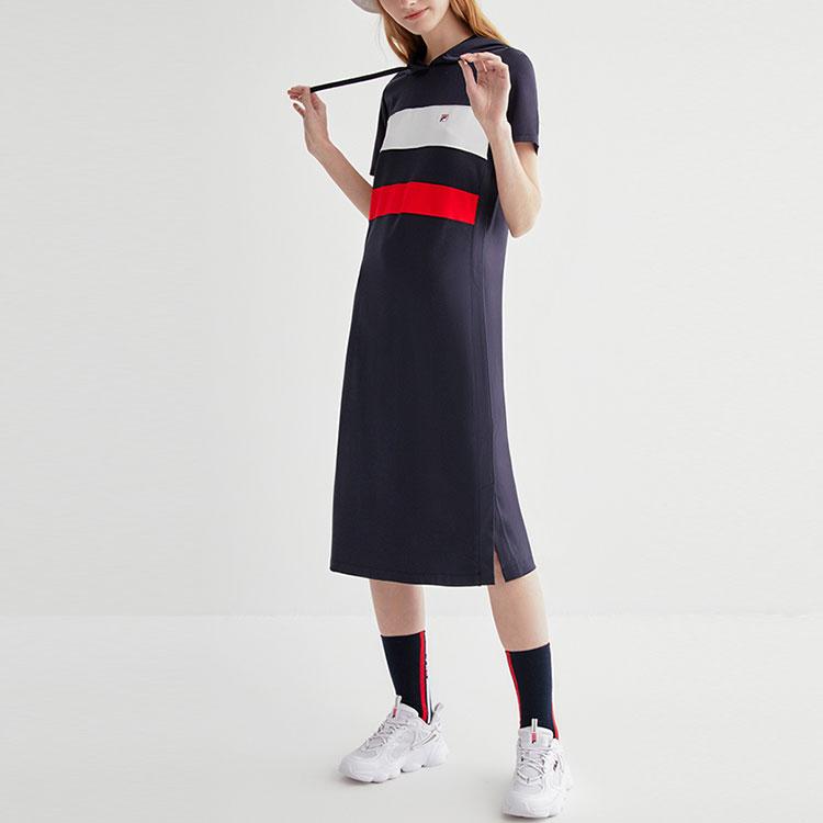 Fila Classic Fashion Sports Hoodie Dress Women Dresses Legendary-Blue F51W221307FNV