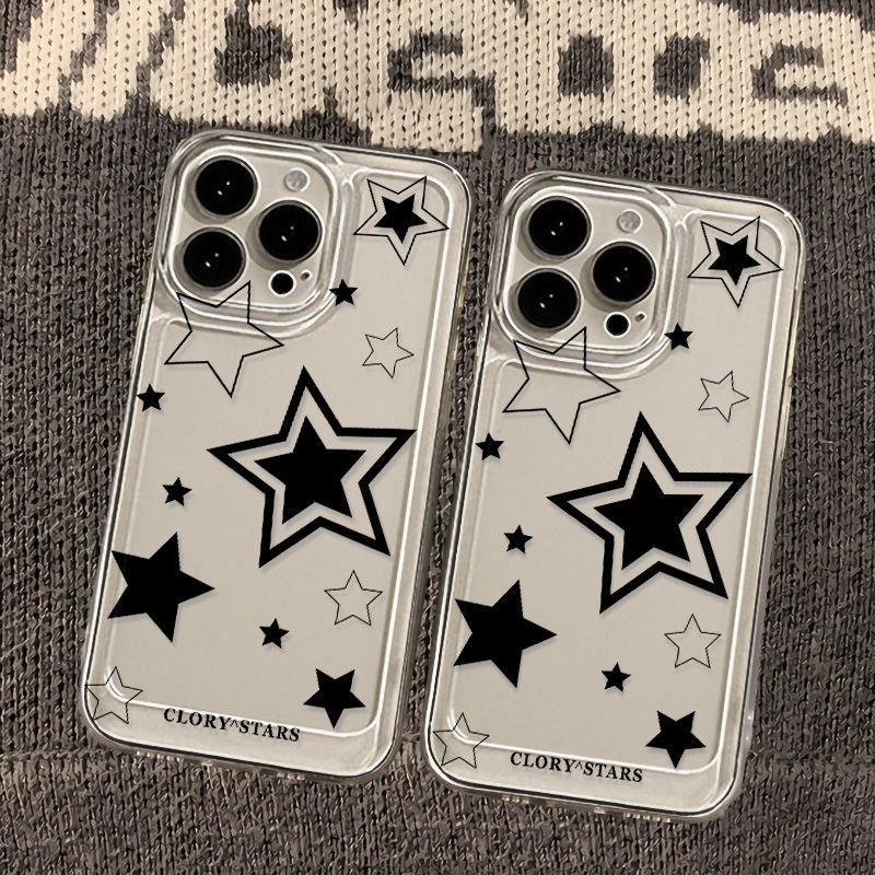 Simple Black Five-pointed Star Phone Case For iPhone 16 e 15 14 13 12 11 Pro Max Plus Mini X XS XR SE 2020 2022