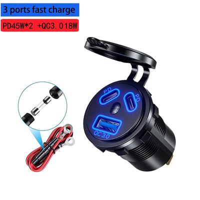 Υποδοχή USB C 12V Διπλή PD 45W USB-C και Θύρα USB QC3.0 Υποδοχή Φορτιστή Αυτοκινήτου με Διακόπτη για Αυτοκίνητο RV Σκάφος Ναυτικό Φορτηγό Μοτοσικλέτα