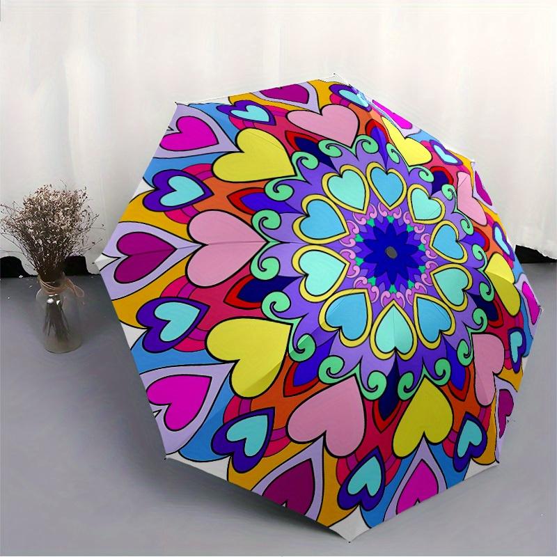 1pc Heart Mandala Automatic Folding Umbrella, Portable & Foldable Design with 8 Ribs, Casual Outdoor Accessory yy250805054