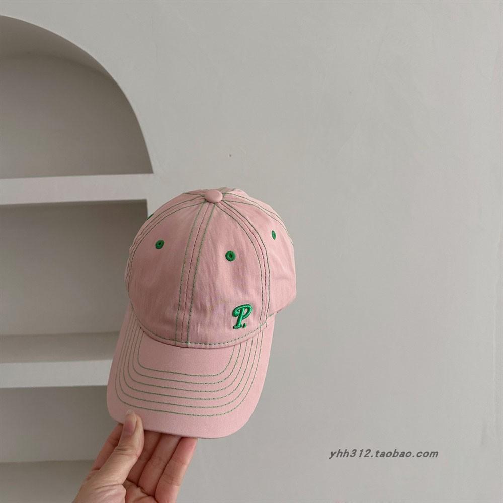 Children Soft Top Embroidered Letters Baby Baseball Cap Contrasting Color Adjustment Rope Boys Girls Sunshade Sun Baseball Cap