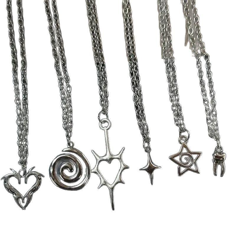 Geometric Alloy Pendant Necklace Set With Cross Chain For Fashionable Women
