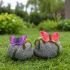 Yousheng Solar Butterfly Stone Light, Resin Garden Decoration with Natural Stone Look, Soft LED Outdoor Lamp for Lawn Pathway