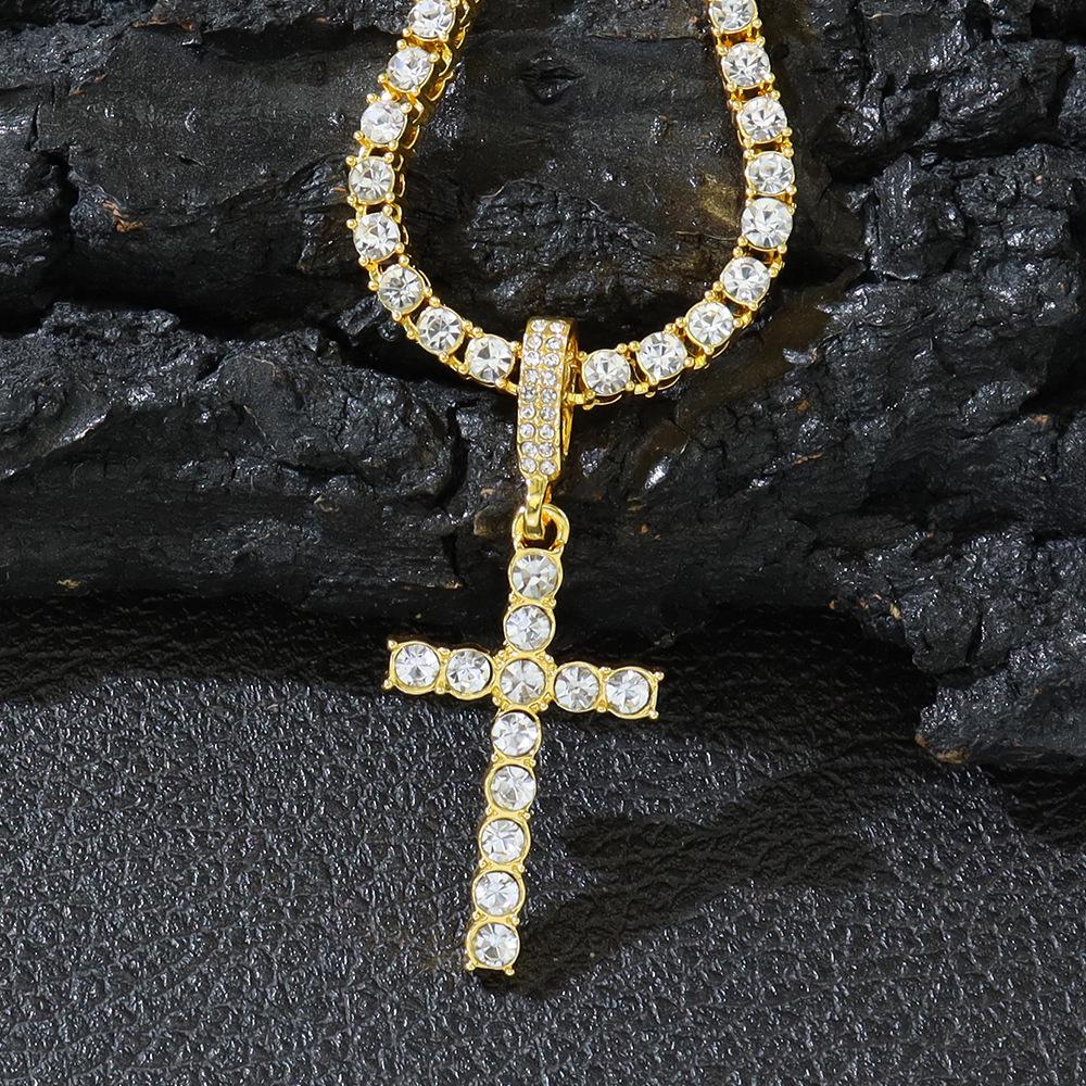 Hot Selling Cross Pendant with Rhinestone Cuban and Single Row Tennis Chains