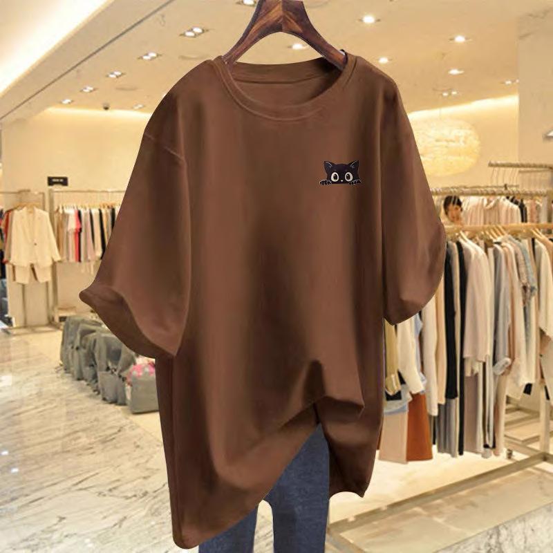 

New animal print loose t-shirt women s top white cotton design short-sleeved bottoming shirt XXXL