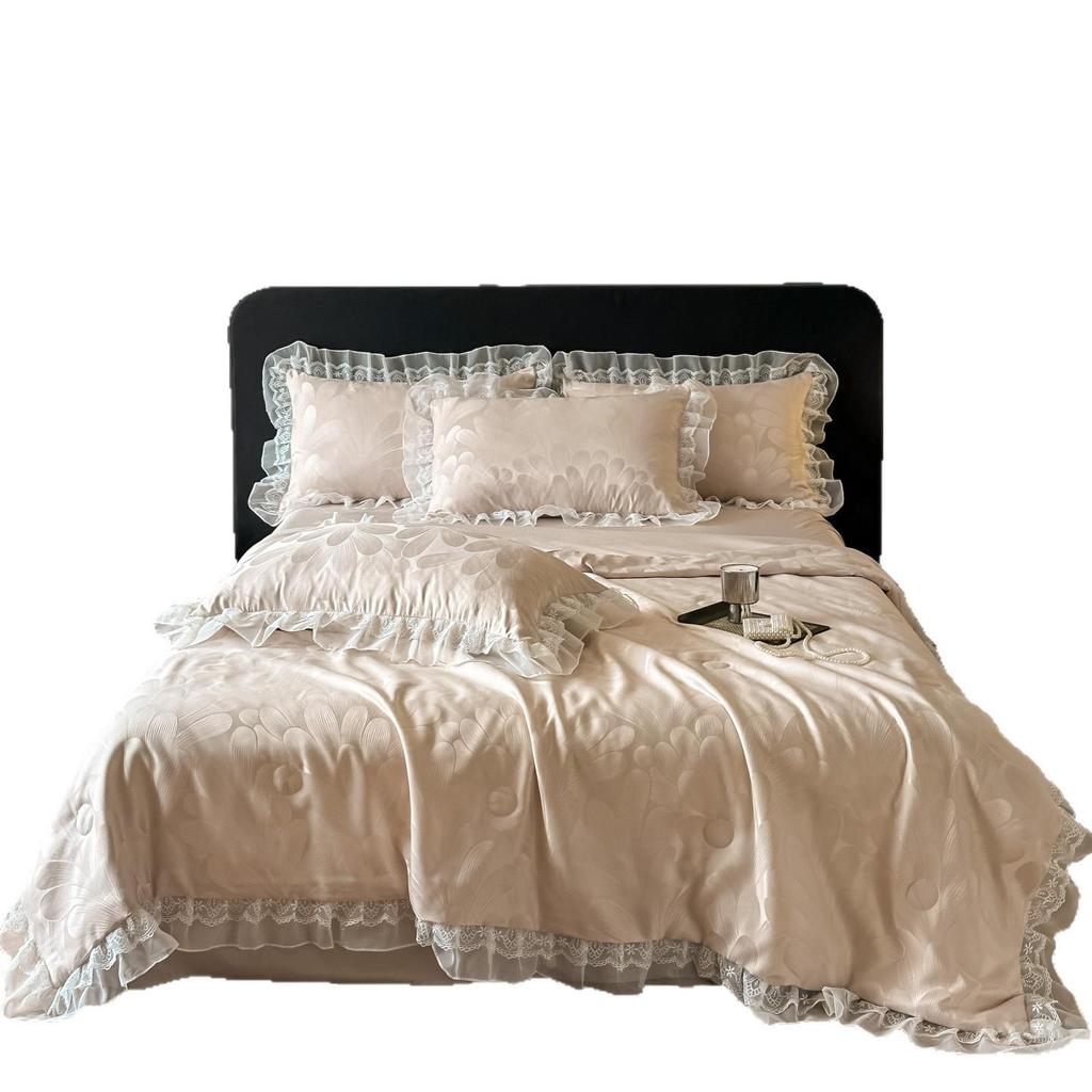Korean Style Romantic Elegant Lace Silk Jacquard Summer Quilt Set
