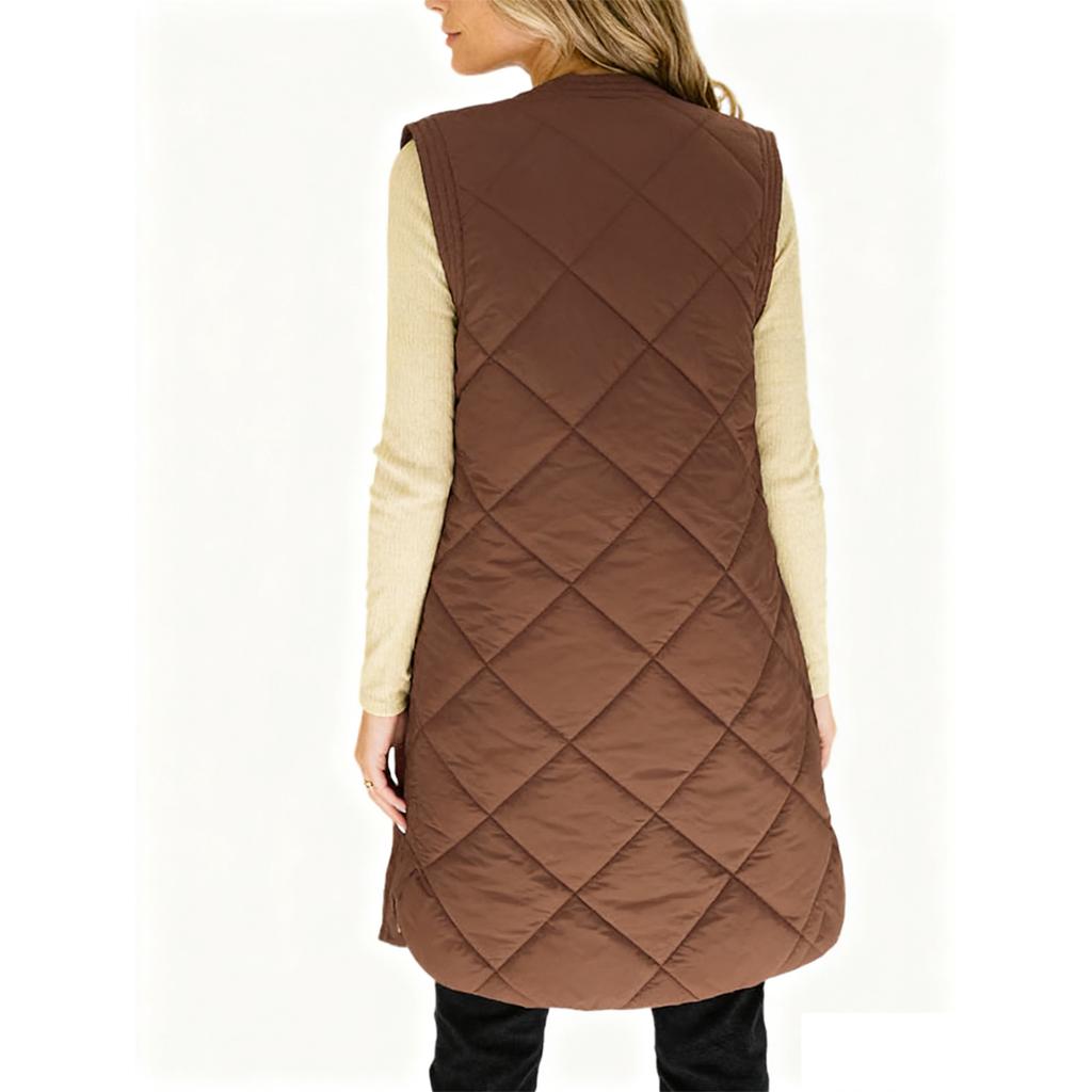 Ladies' Fashionable Solid Color Sleeveless Pocket Casual Vest Jacket