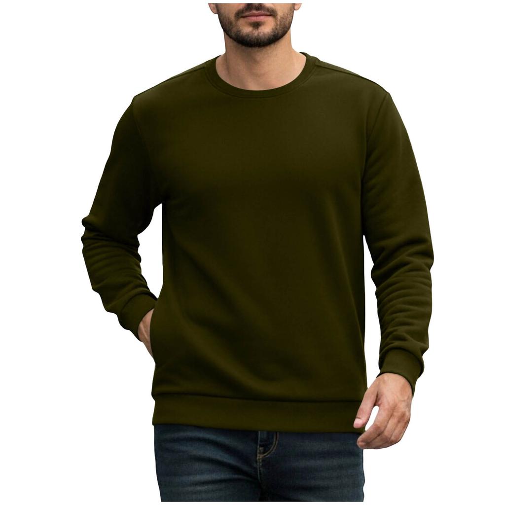 Men's Fleece Crew Neck Sweatshirt Casual Long Sleeve Pullover Winter Thick Warm Hoodie Jacket