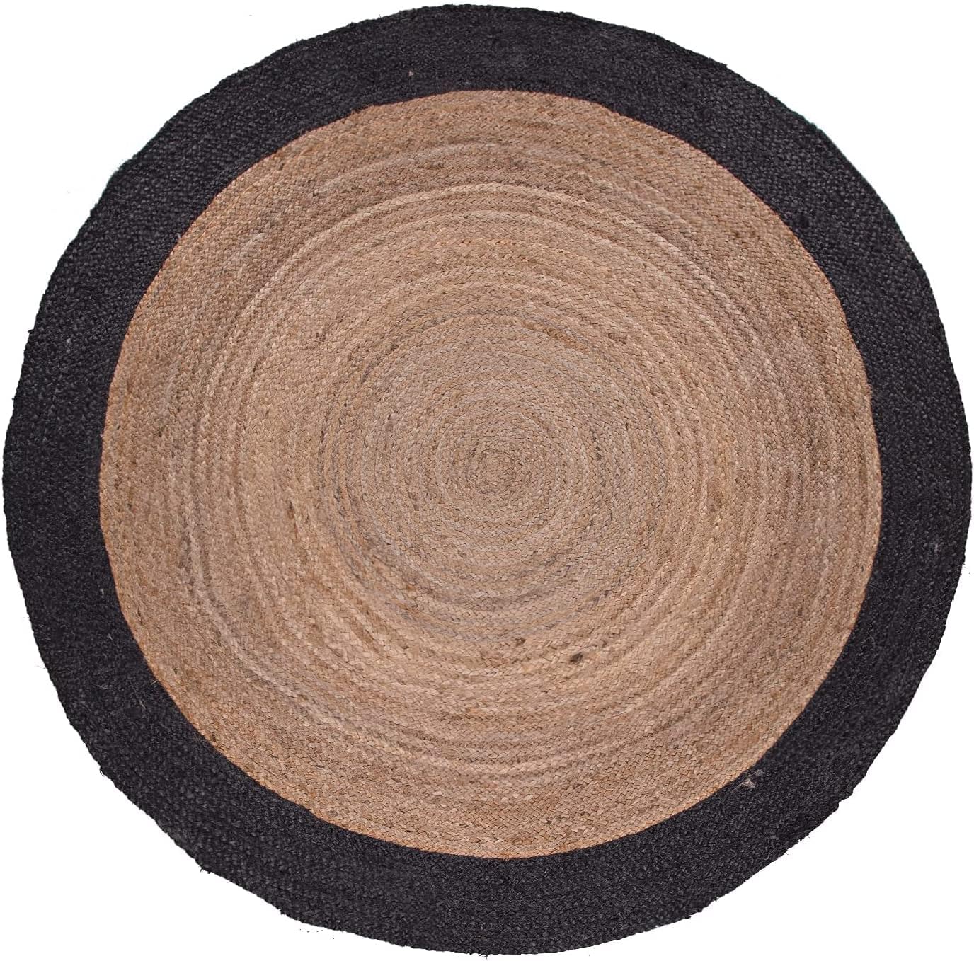 

Круглый джутовый ковер ручной работы Натуральный ковер для любого помещения Рустикальный декор для любой площади 60 cm x 60 cm (2x2feet) бежевый/чёрный