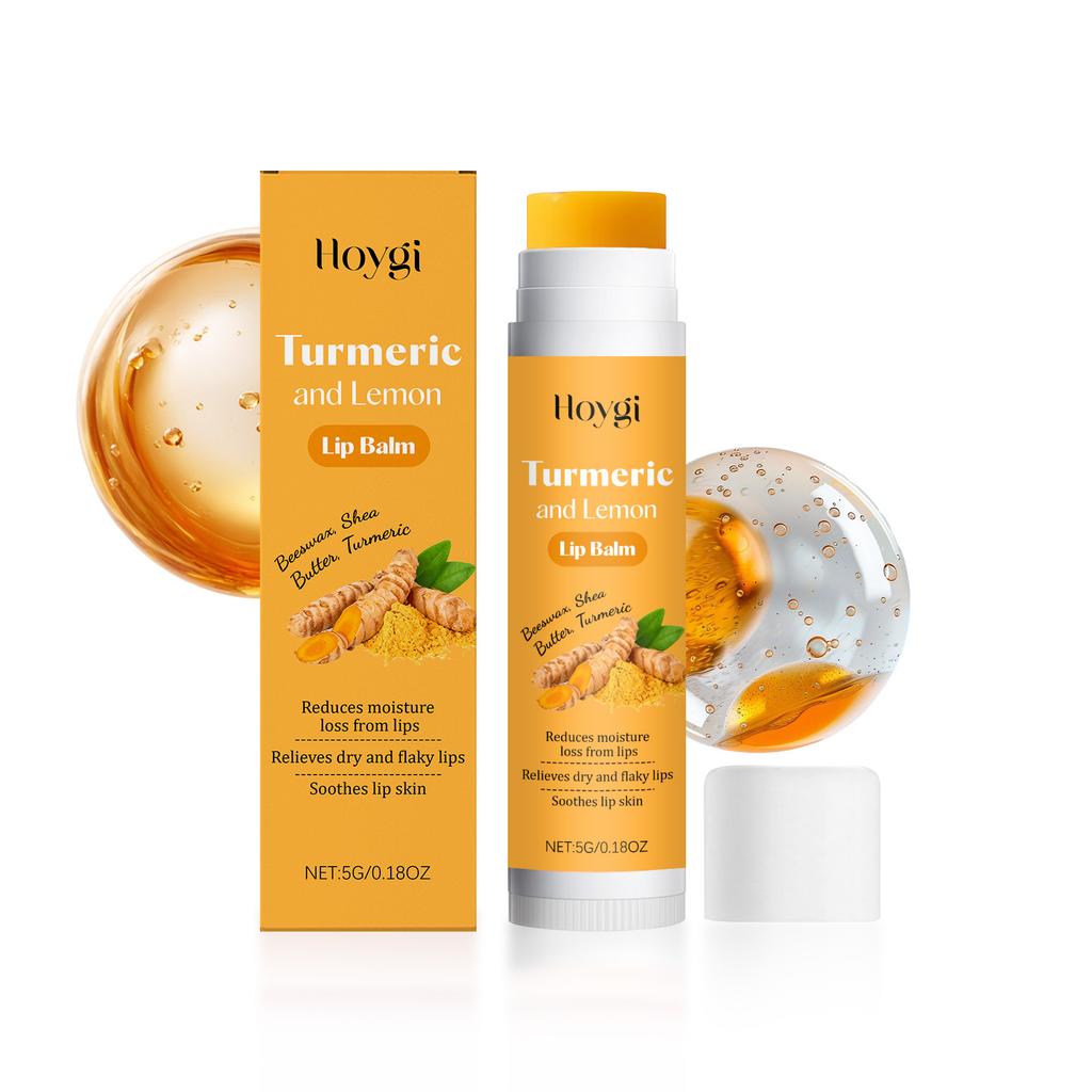 Hoygi Kurkuma und Zitrone Lippenbalsam Lippenaufhellung für dunkle Lippen Pflege Trockene Lippen Behandlung Hornhautentferner Feuchtigkeitsspendender Lippenbalsam