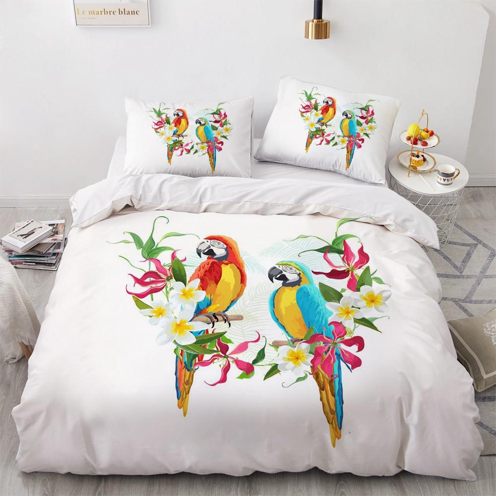 Flower Bird King Queen Duvet Cover Colorful Tropical Floral Bedding Set For Women Watercolor Plant 2/3pcs Polyester Quilt Cover