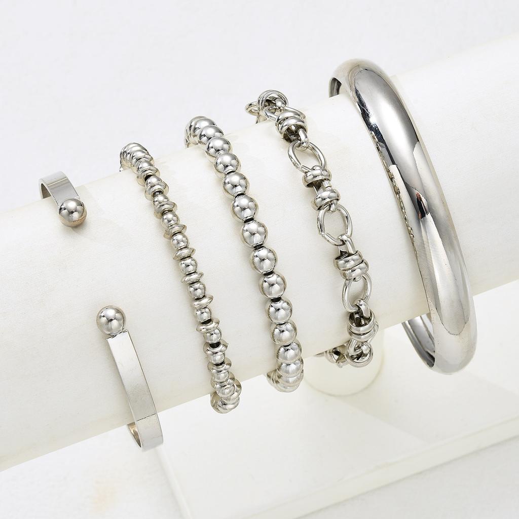 IF ME 5pcs Fashion Simple Bracelet Set for Women Boho Exaggerated Stackable Design CCB Bangles Dating Vacation Daily Wear Jewelry Gift