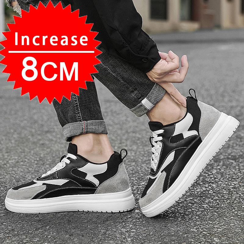 Neue Herren Trendige Leder Sneaker Erhöhungsschuhe Unsichtbar Atmungsaktiv Höhensteigernde Schuhe 8cm 10cm Lässige Mode Leichte Sneaker