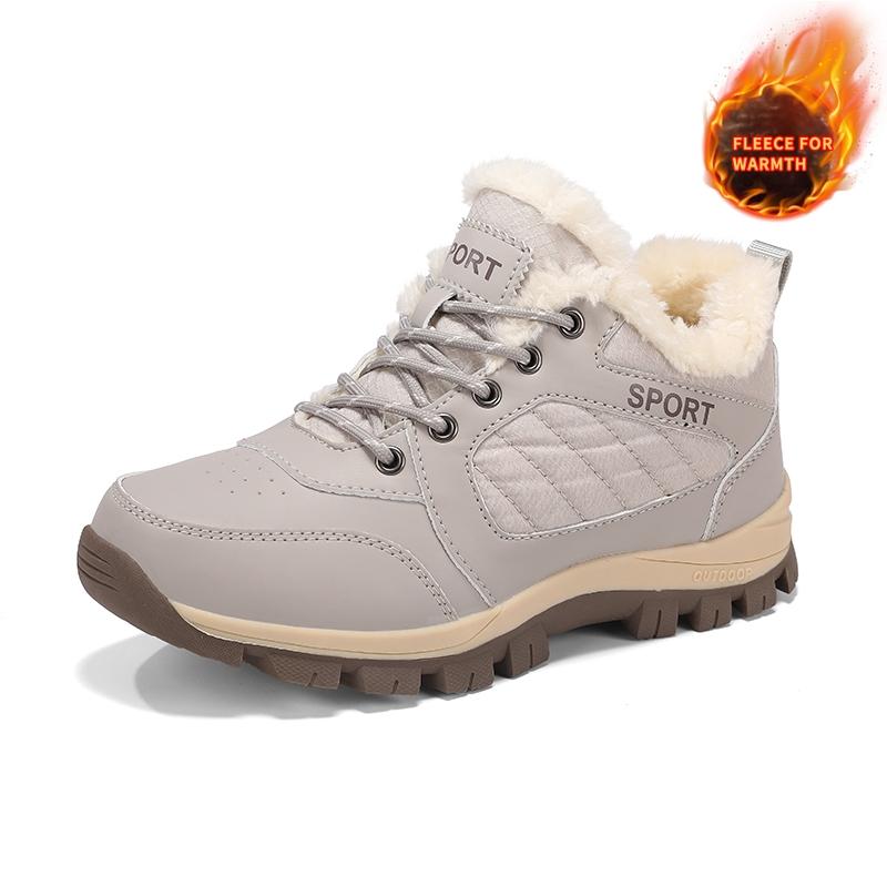 TUINANLE Couple Outdoor Hiking Shoes Warm Plush Flat Lace Breathable Soft Sole Low-top Boots Unisex Camping