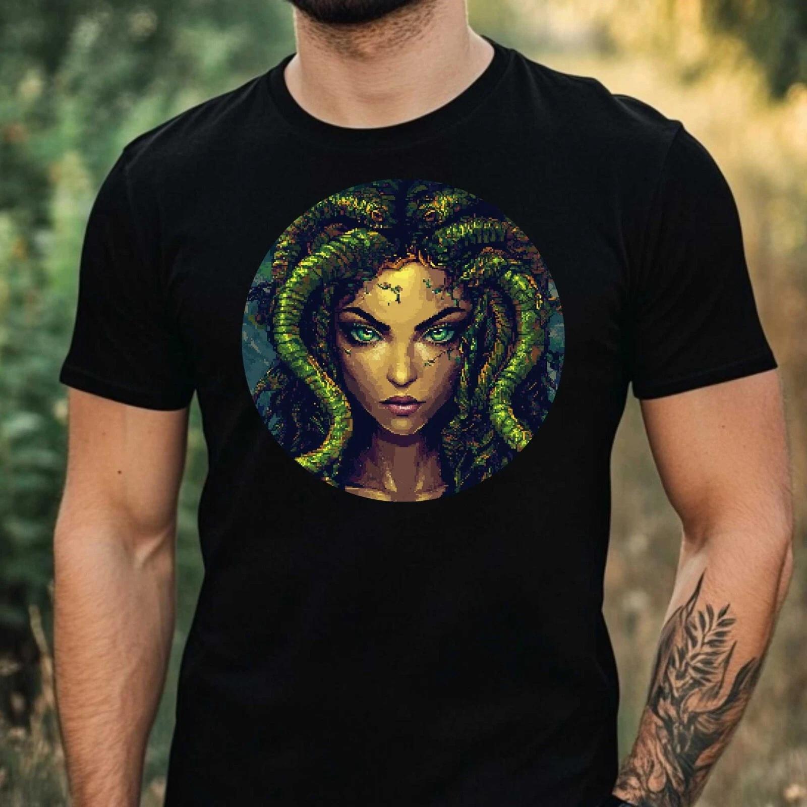 T-Shirt Herren Medusa Pixel Art Motiv Baumwolle Größe XS bis 5XL M