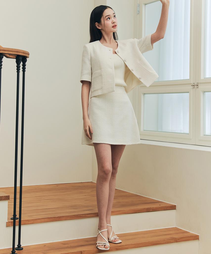 ZEROSTREET Soft Tinsel Tweed Skirt / Ivory