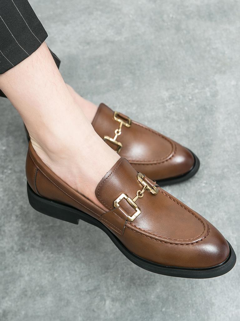 Men Classic Retro Loafer Casual Street Style Brown Leather Slip on Business Formal Shoes Black Dress Shoes Large Size