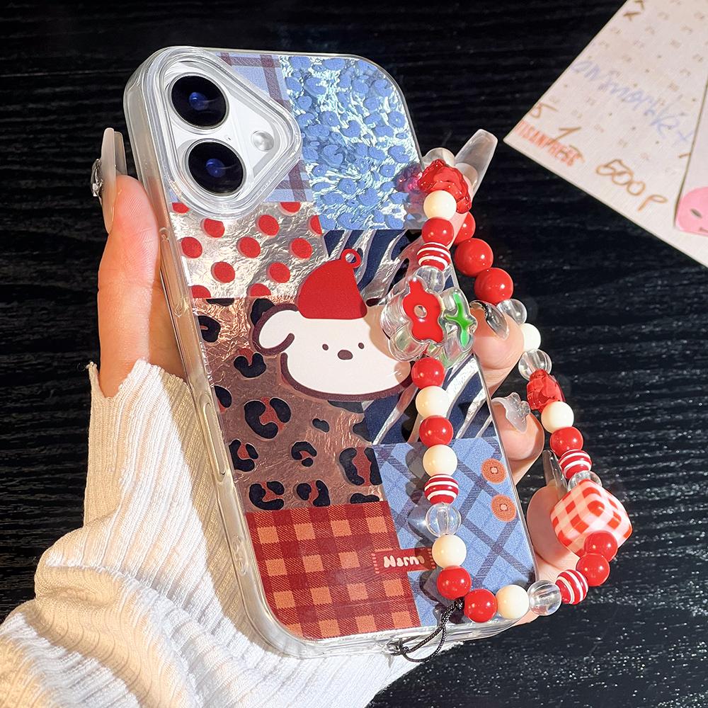 Bracelet Chain Painted Phone Case For iPhone 16 11 12 13 14 for 12 14 16 Pro 14 16 Pro Max Cute Pattern Hard Cover With Lanyard