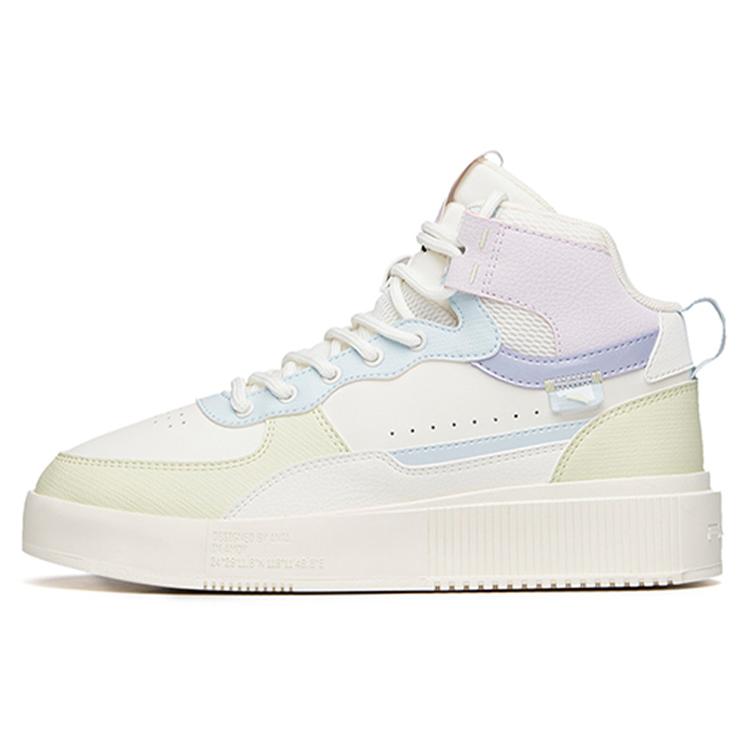 New Anta Life Collection Thermal Slip Resistant High Top Skateboard Shoes Women's White Green Blue 922138011-4