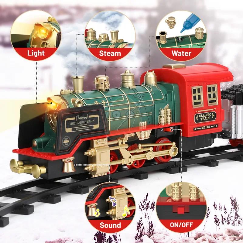 Remote Control Track Train Car Classical Simulation Water Steam Electric Railway Set Christmas Gift Toy For Children B150