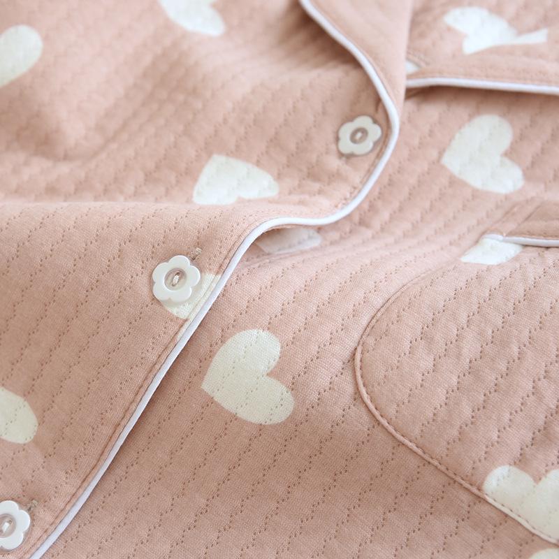 Autumn/Winter Women's Pure Cotton Long-sleeve Homewear Set - Thickened Air Layer for Warmth