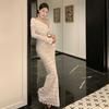 French Design Slant Shoulder Hollow Sexy Lace Dress Women's Spring and Autumn New Slim Dress Long Dress