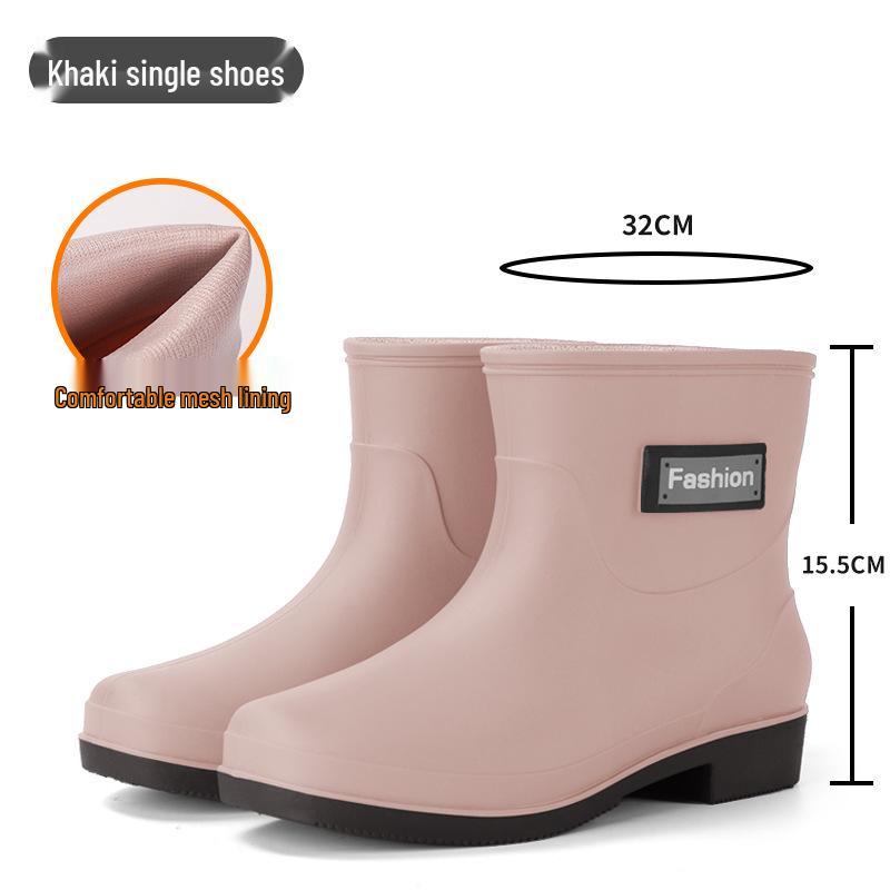 Women's British Fashion Mid-Calf Waterproof Rubber Rain Boots - Non-Slip, Warm Frosted Overshoes for Kitchens and More