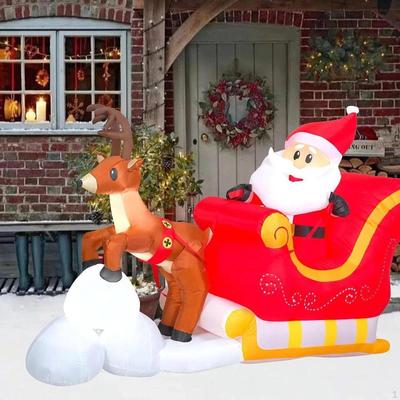 Blow Up Santa Claus On Sleigh Winter Built In Blower Party Decor Giant