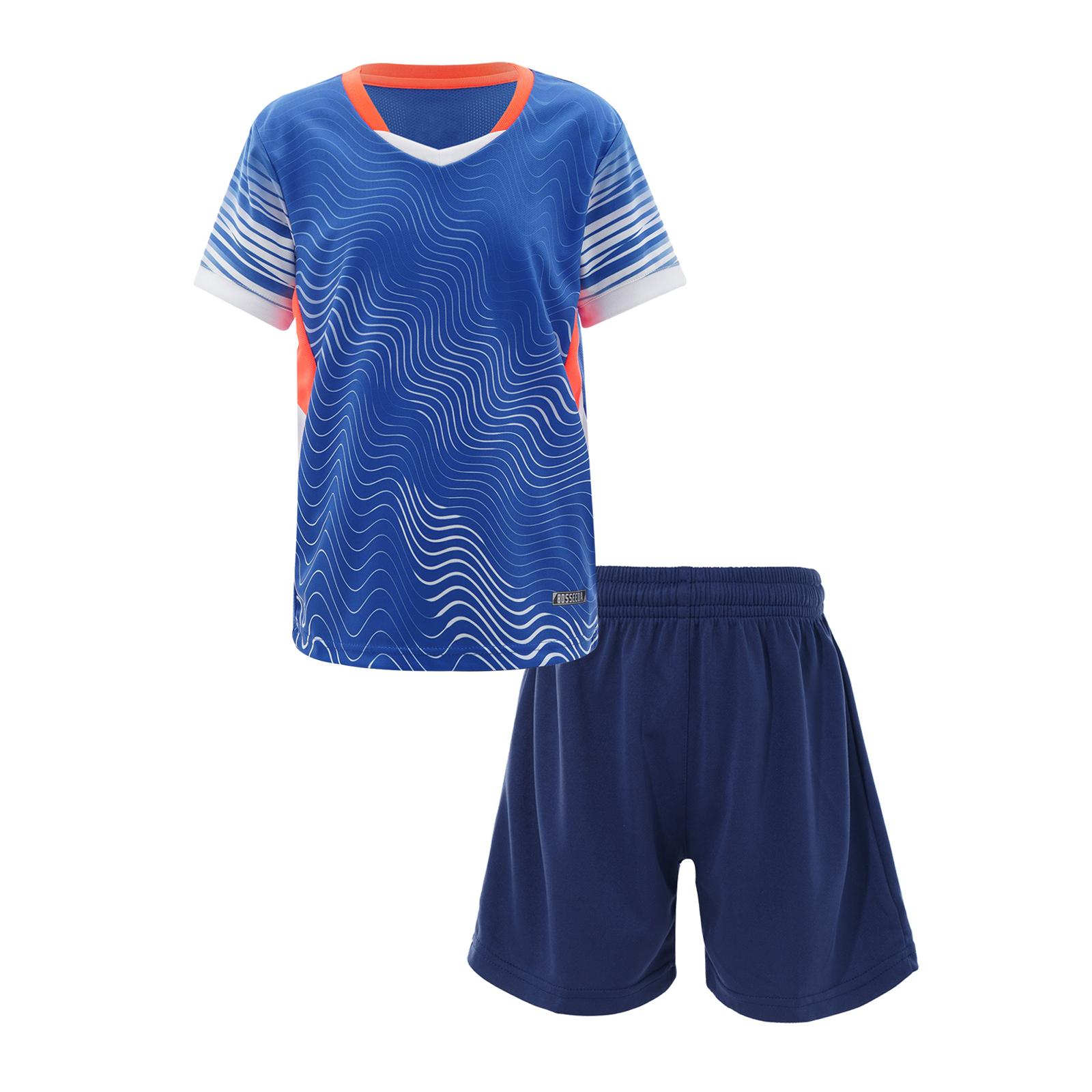 

Boys Football Training Uniform Sweat Suit Stylish Print V Neck Short Sleeve T Shirt Drawstring Shorts 11-12 Years королівський синій колір